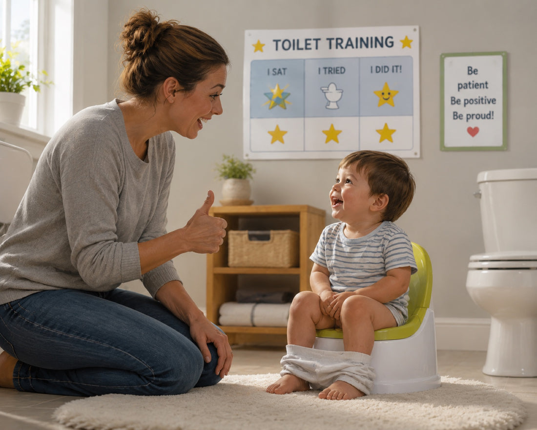 A toddler toilet training with a reward chart